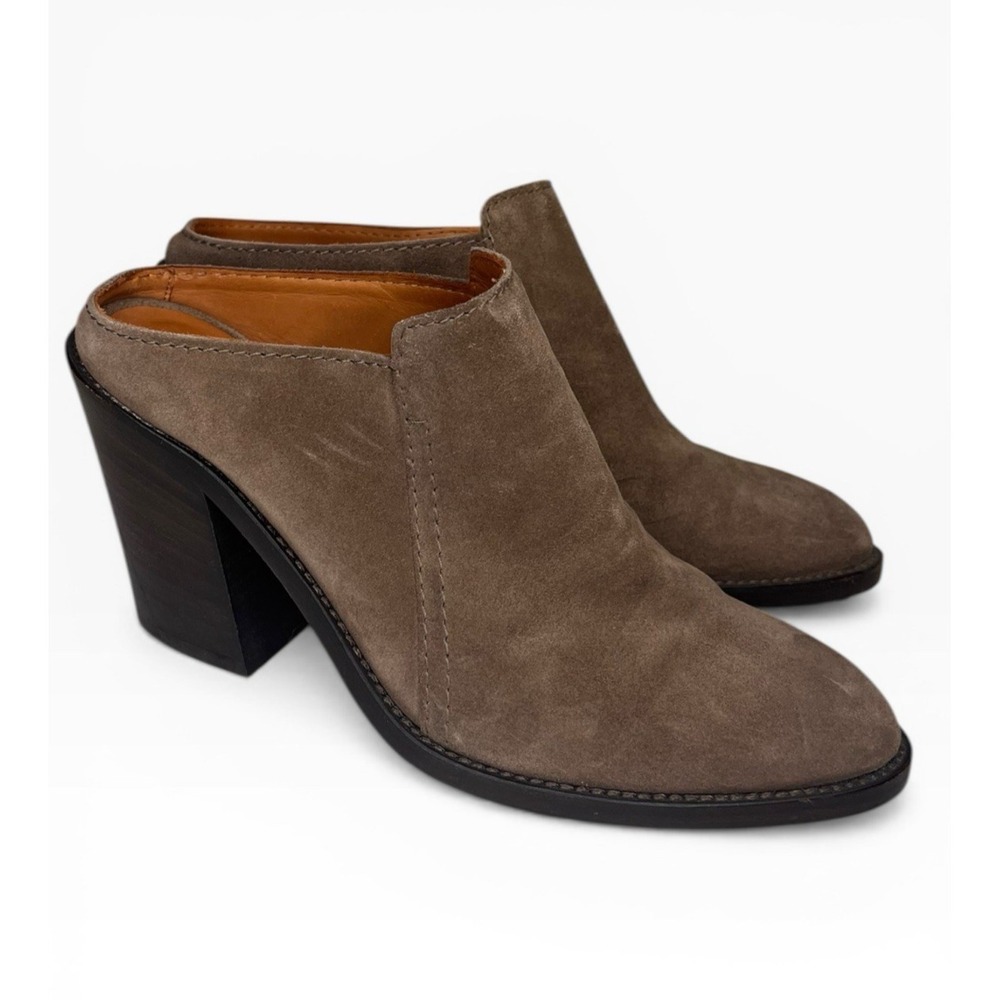Aquatalia Libby Brush Oil Suede Mule sz 9 Block Heel‎ Brown Tan Italy